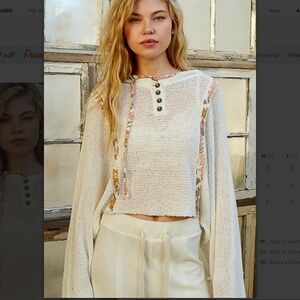 POL Cream Floral Trim Hoodie